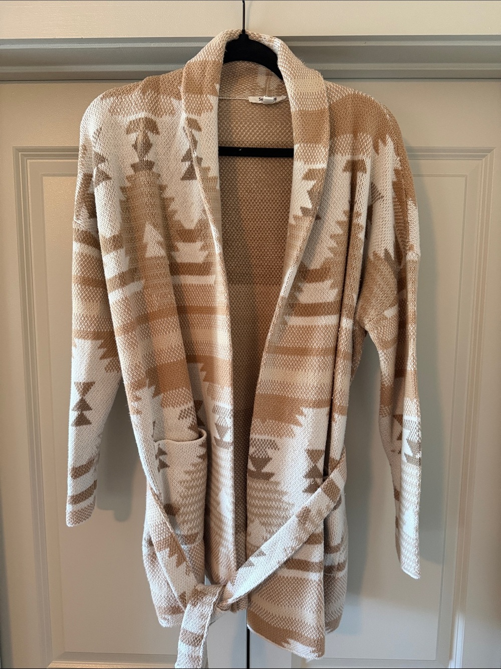 Splendid Beige & Cream Open-Front Tribal Knit Cardigan
